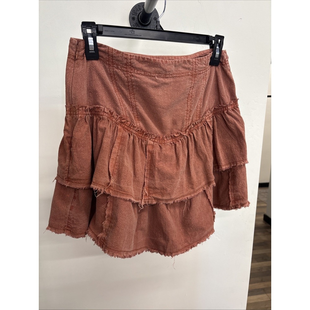 Free People Mini Skirt Low Rise‎ Raw Edge Ruffle Tiered Women's 4 Rust Color